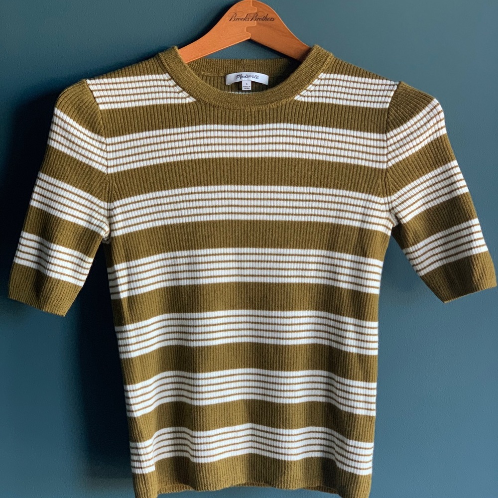 Madewell Olive and White Striped Retro Shirt